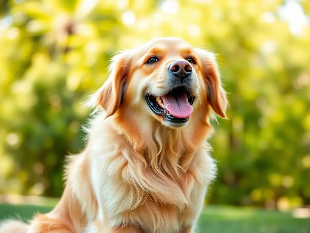 A well-behaved Labrador Retriever wearing an AKC Canine Good Citizen badge, sitting politely in a public park with people walking by in the background.