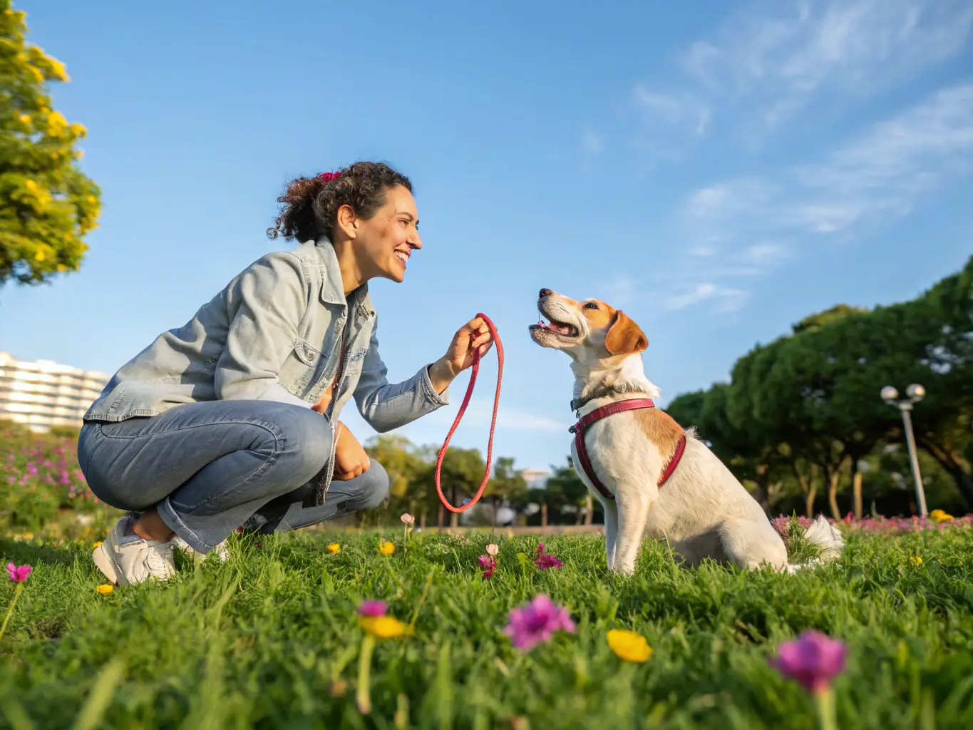 A dog and its owner happily interacting during a private training session, with Dustin Weekley providing personalized instruction and positive reinforcement.